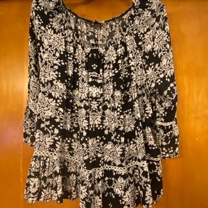 Slightly used peasant style black and white top